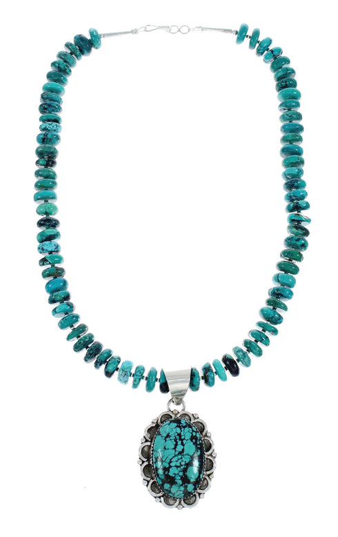 Native American Sterling Silver Turquoise Navajo Pendant Bead Necklace X10368